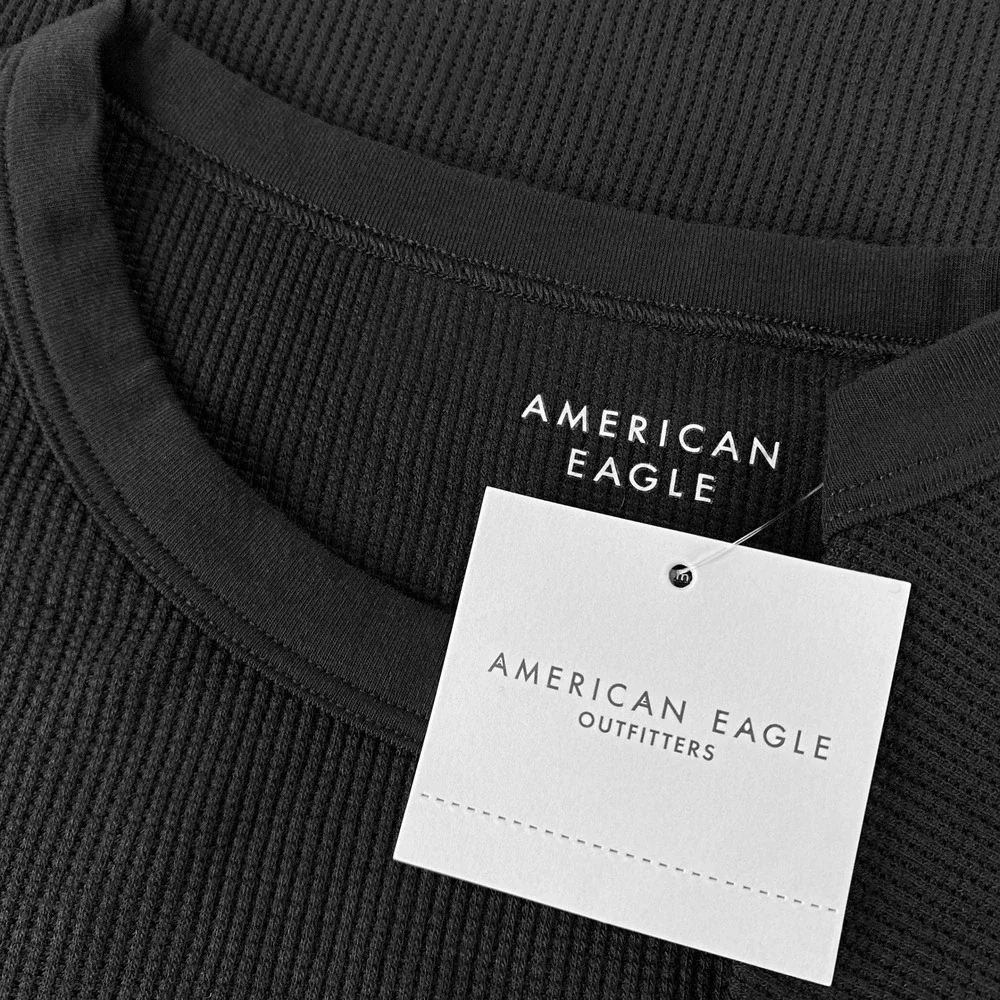 American Eagle AE Waffle T-Shirt Layering Tee M Black Stretch Base Layer 90s Y2K - Picture 7 of 16
